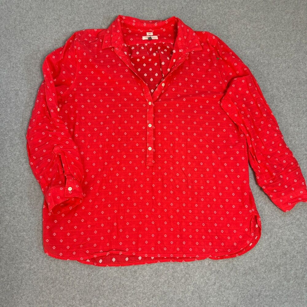 LOFT Womens XL Softened Shirt Long Sleeves Orange Collared 100% Cotton Blouse